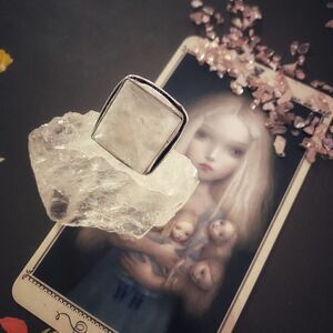 Sterling Silver Moonstone Boho Statement Ring Size 9